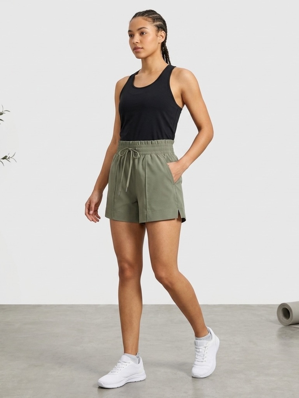 No Boundaries Sage Green High Waisted Sporty Shorts - Size Medium (7-9)
